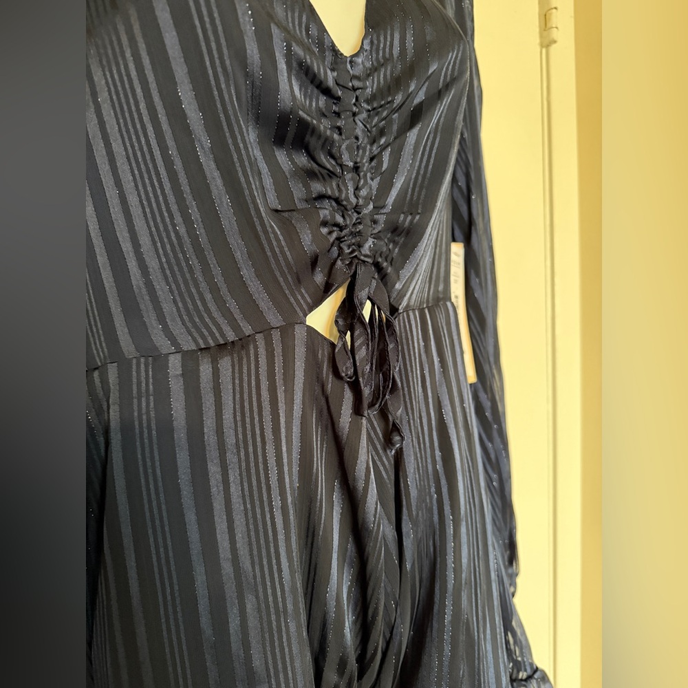 Aqua Navy Sheer Striped Jumpsuit - Picture 2 of 3